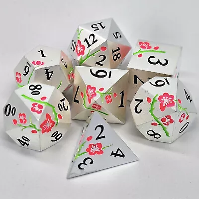 Silver Pink Green Plum Blossom Solid Metal DND Dice Set Polyhedral RPG Game MTG • $19.98