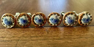 Set Of 6 Vintage Pulls/ Knobs Blue Birds Ken Edwards Mexico Pottery Handprinted • $30