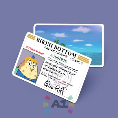 SpongeBob Mrs. Puff Driver License Printed PVC Custom Card Fun Gag Gift • $4.99