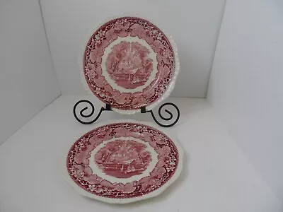 Vintage  Mason's Vista Pink Ironstone China England 10.5  Dinner Plates Lot Of 2 • $19.99