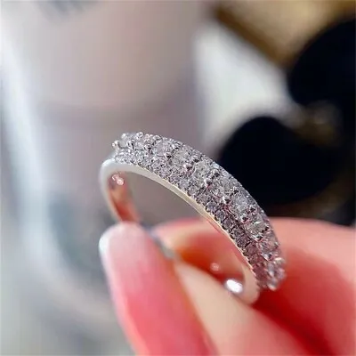 Women 925 Silver Filled Ring Luxury Round Cubic Zircon Wedding Jewelry Sz 6-10 • £3.68