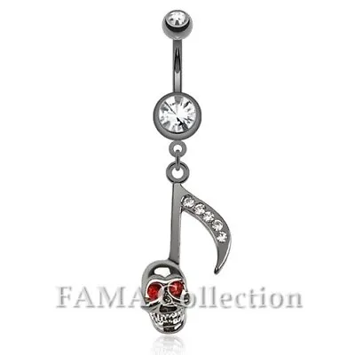 £10.27 • Buy FAMA Gun Metal Grey Music Note With Skull & Gems Dangle Navel Belly Ring