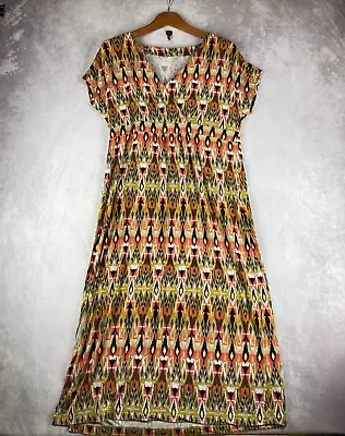 J Jill Dress Medium Petite Southwestern Ikat Print Surplice Wrap Top Maxi • $22.95