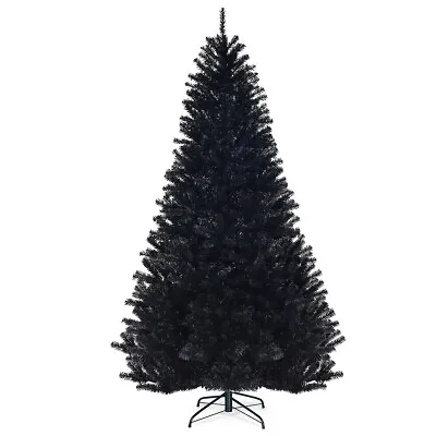 7.5Ft Hinged Artificial Halloween Christmas Tree Full Tree W/ Metal Stand Black • $74.99