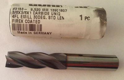 $39.95 • Buy NEW GUHRING Solid Carbide End Mill 3/8 X 3/8 X 1 Firex Coated 4 Flute