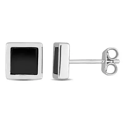 AMOUR 1 CT TGW Hematite Square Stud Earrings In Sterling Silver • $53.89