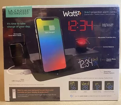 NEW La Crosse Technology Wattz 3-in-1 Projection Alarm Clock / Wireless Charger • $25.99