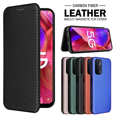 For OPPO A91 A54 A74 5G Find X3 Pro A5/A9 Carbon Fiber Case Leather Wallet Cover • $14.99