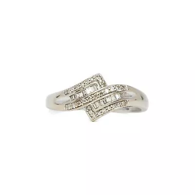 Baguette & Round Diamond Cluster Ring In 9ct White Gold Size O #62963 • $182
