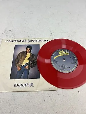 Michael Jackson  - Beat It -  RED VINYL Picture Sleeve PS 7 . 1983 Epic. #7 Of 9 • $10