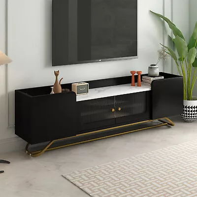 Modern TV Stand Cabinet Entertainment Center Console Table With Fluted Glass. • $243