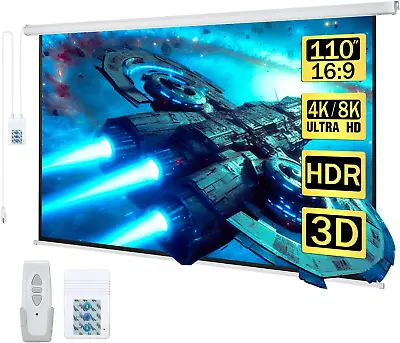 110  Motorized Projector Screen Electric Diagonal Automatic Projection 16:9 HD M • $259.11