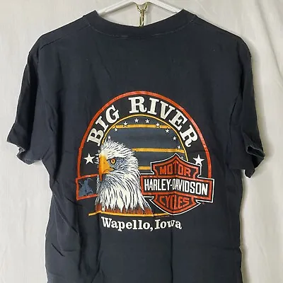 VTG Harley-Davidson Wapello Iowa T-Shirt Med Bald Eagle Motorcycle Biker 90s • $38