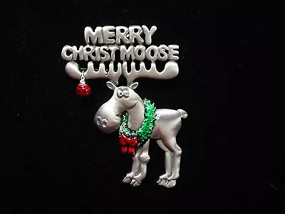  JJ  Jonette Jewelry Silver Pewter 'Merry Christ MOOSE' Pin ~ Christmas Joy • $15.99