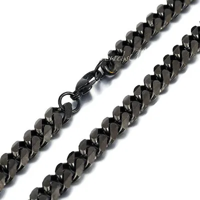 ANTI-TARNISH Black Stainless Steel Flat Curb Link Chain 3mm 6mm 7mm 12mm 30 Inch • $15.99