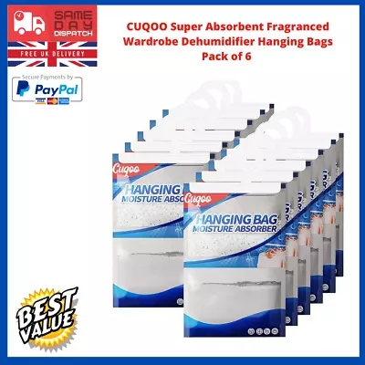 CUQOO Super Absorbent Fragranced Wardrobe Dehumidifier Hanging Bags Pack Of 6 • £7.99