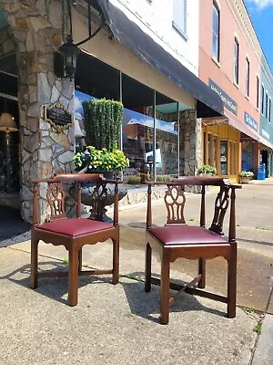 Outstanding Pair Of Corner Chairs Crafted By Hickory 20thc. • $960