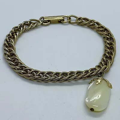 Vtg Mother Of Pearl Gold Tone Chain Dangle Charm Bracelet 6.75”  • $10.36