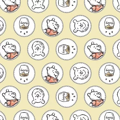 Disney Winnie The Pooh Chamomile Badges Sewing Quilting Cotton Fabric 1/2 Yard  • $13.50