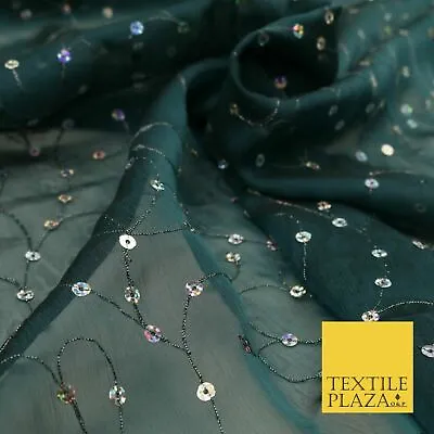 Deep Teal Hologram Sequin Two Tone Chiffon Georgette Dress Fabric Sparkly 1592 • £4
