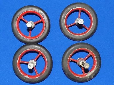 Vintage Set Of 4 Toy Car Truck Wagon Buggy 3  Rubber Tire Metal Wheels 23035 • $45