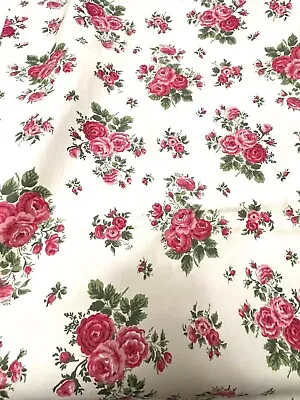 Vintage Rose Floral Cotton Fabric Four Yards X 36  Cottage Core Farmhouse Granny • $32.99