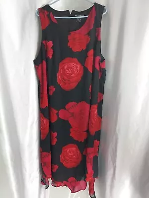 Mlle Gabrielle Dress Size 24 Black And Red Floral Roses Sleeveless Assymmetric • $18.50