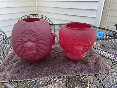 $71 • Buy Antique Cherub Angel Oil Lamp Red Glass Baby Face Shade Base