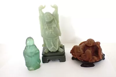 Lot Of Three Vintage Buddha Statues Figures Figurines Resin Jade Look Chinese • $35