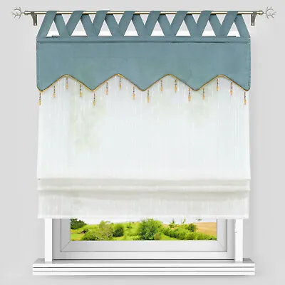 Roman Curtains Shade Window Net Curtain Sheer Liftable Blind Tab Top Voile • £20.99