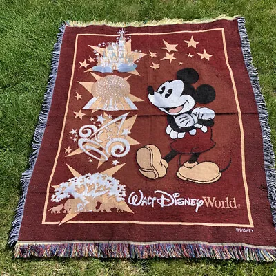 Mickey Mouse Walt Disney World Blanket Tapestry Woven Throw Magic Epcot Maroon • $29.58