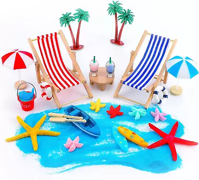 25 Pieces Beach Miniature Dollhouse Decoration Umbrella Palm Chair Miniature ... • $19.49