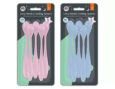 5PK Baby Long Handle Feeding Spoons Weaning Extra Long Toddler Kids 6 Month+ • £3.19