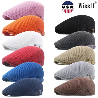 Mens Cabbie Hat Breathable Beret Golf Mesh Ivy Cap Flat Newsboy Sports Outdoor • $7.98