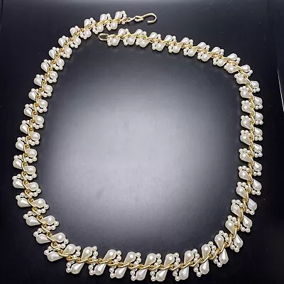 Faux Pearl Belt Gold Tone Hong Kong 31 Inch Beaded Classic Vintage • $21.21