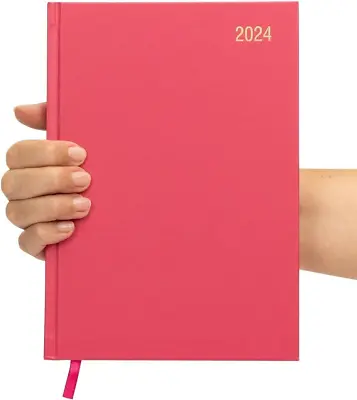 2024 Diary A5 Week To View Diary Office Full Year Planner Hardback Cerise • £3.99