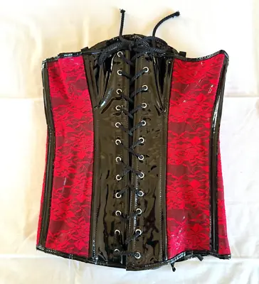 Black Red Corset Bustier Lace Lace Up XS/ S Small Overbust Steampunk • $21.99