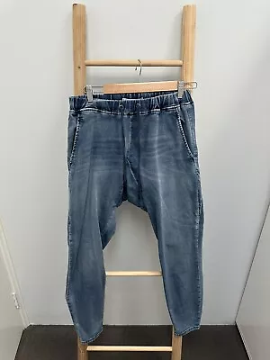 Decjuba Jeans Drop Crotch Jogger Pants Cuffed Mid Blue Size 8 XS Denim • $19