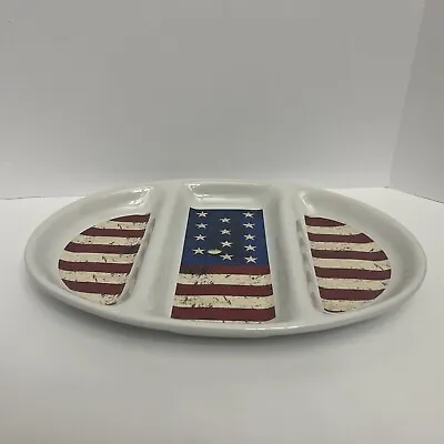 Warren Kimble Colonial American Flag Divided Oval Platter 17.5  X 12  Sakura  • $29.95