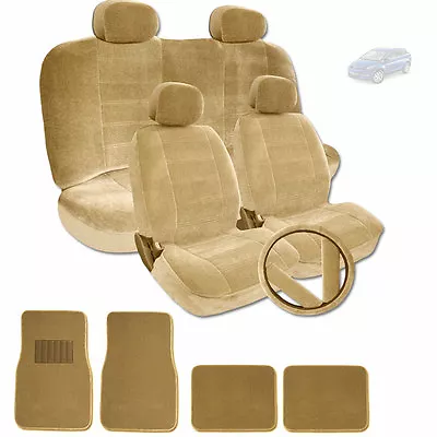 Premium Grade Beige Velour Fabric Car Seat Mats Steering Covers Set For Mazda • $61.42