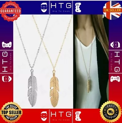 Big Feather Leaf Pendant Necklace Charm Long Chain Gold Silver Trendy Fashion UK • £2.95