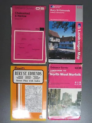 Bundle 4x Ordnance Survey Maps Of Chelmsford Harlow Bury St Edmonds Nw Norfolk • £8.99