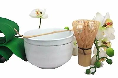 Japanese Traditional Tea Ceremony Matcha White Bowl Set With Whisk & Scoop • $28.99