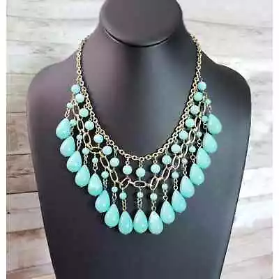 Vintage Necklace - Turquoise Color Statement Chunky Necklace • $18.99