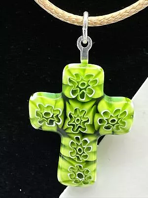 Authentic Murano Glass Millefiori Cross Pendant Necklace - MK 20 • $25.99