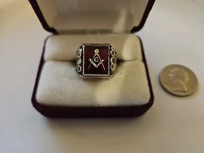 £10.88 • Buy Masonic Ring Red Freemason Master Mason Antique Vintage Gold? Silver? 