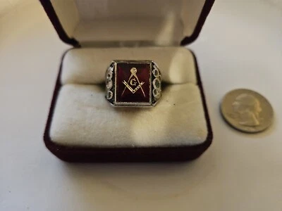 £10.88 • Buy Masonic Ring Red Freemason Master Mason Antique Vintage Gold? Silver? 