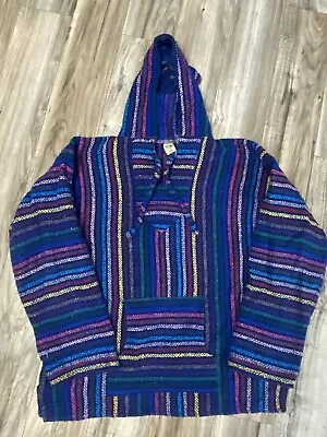 Authentic Mexican Baja Hoodie Rug Surfer Poncho Pullover Sweater Unisex Size XL • $20