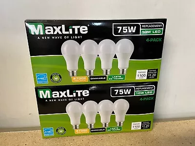 Lot Of 8 Maxlite LED Light Bulbs 10w = 75 Watt A19 Soft White 2700K Dimmable • $19.99