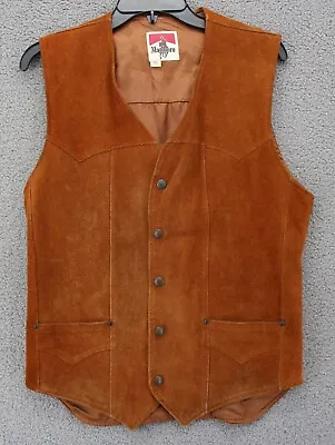 Vintage Marlboro Vest Men 38 L Long Brown Suede Leather Snap Western Ranchwear • $56.90